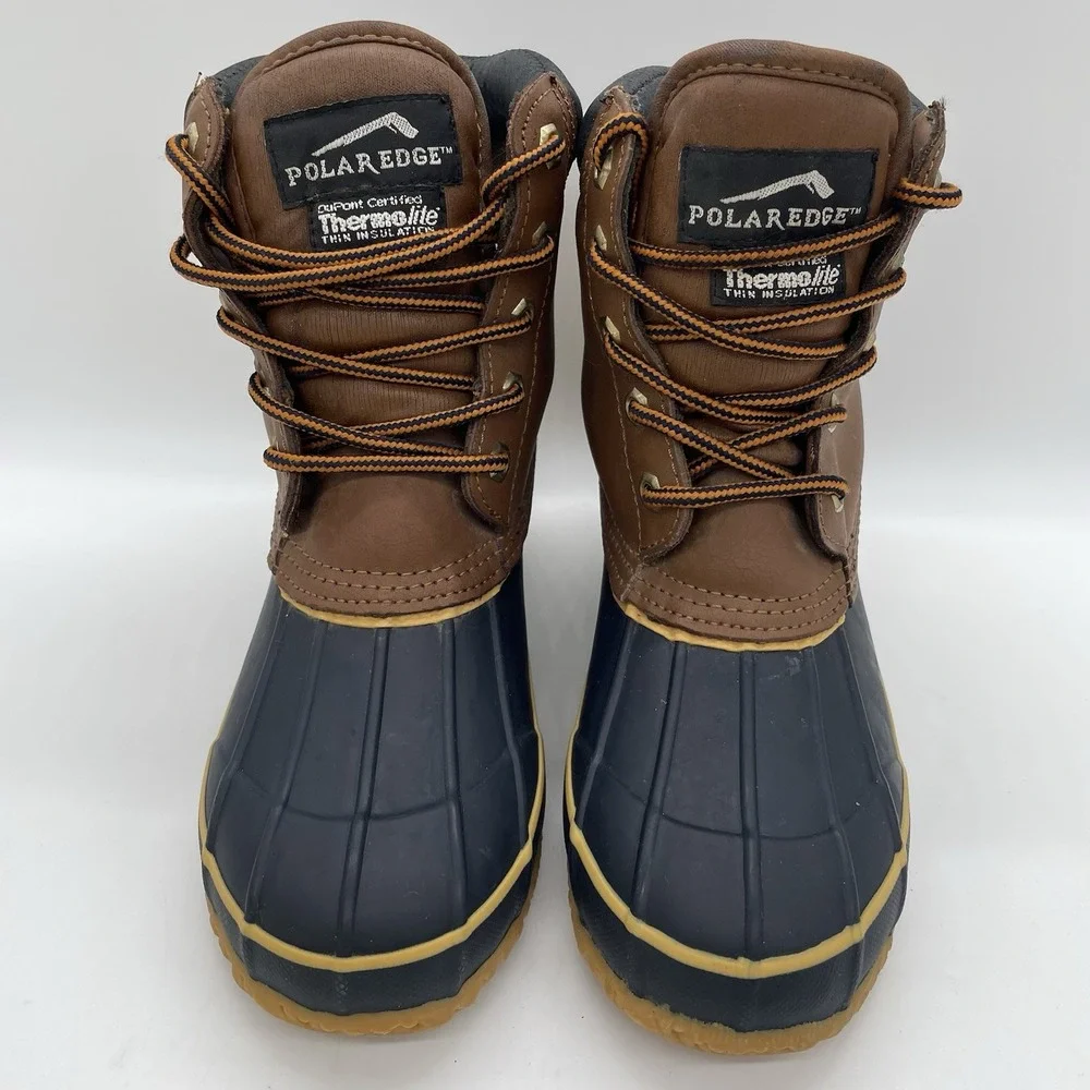 Polar Edge Womens‎ 6 Duck Boots Laced Navy Tan Upper Thermolite Insulation Steel